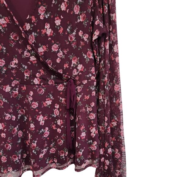 American Rag Cie Floral Long Balloon Sleeve V-Neck Blouse Purple Size Small - Picture 6 of 9
